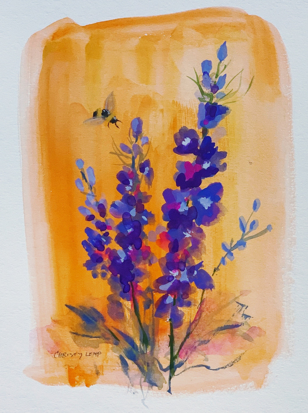 Delphinium and Bee at Sunset
